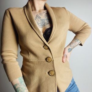 JNY Combed Cotton Knit Blazer Jacket Camel Tan Womens XSP